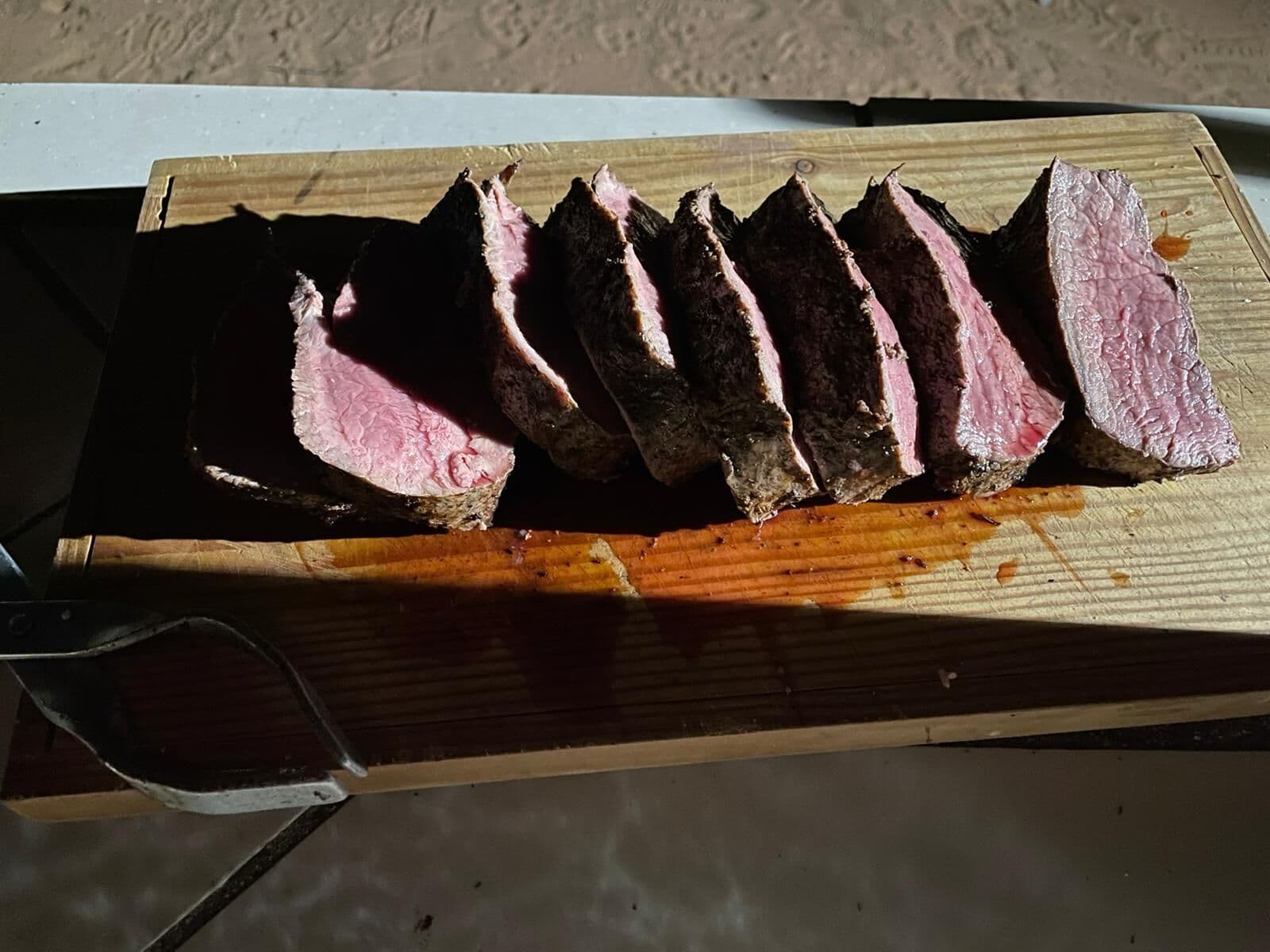 Game meat sliced after the braai