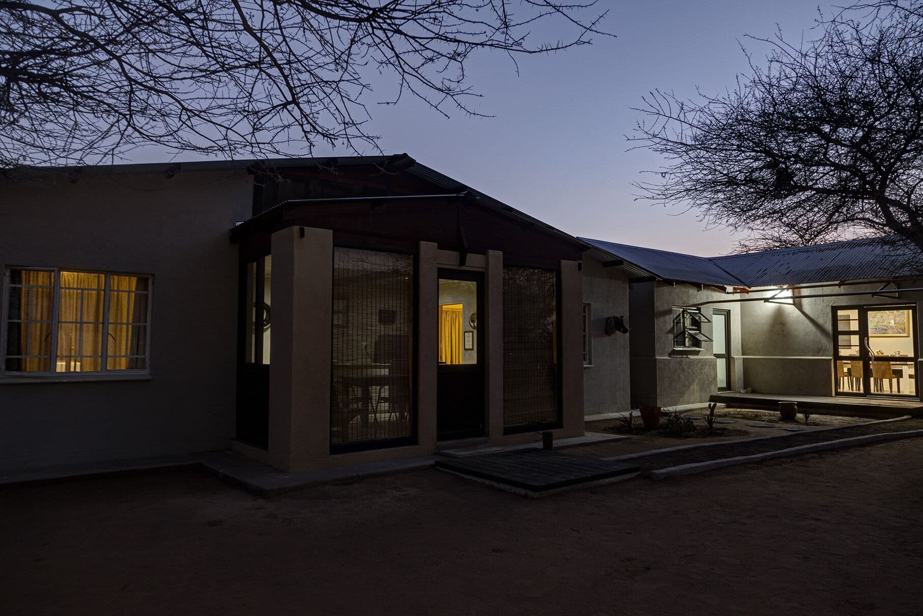 The guest house at dusk